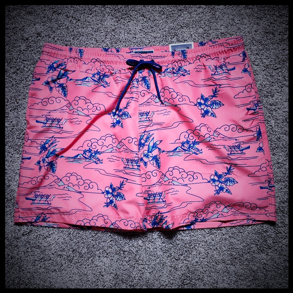 NWT Men's Club Room Pink and Blue Island Theme Swim Trunks Size XXL